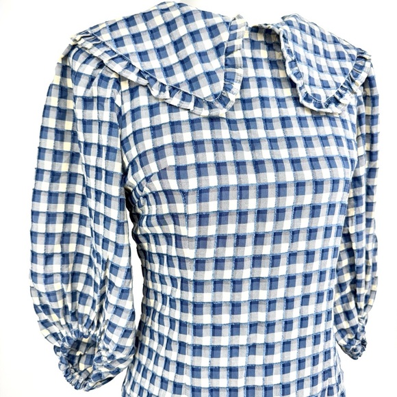 JESSAKAE Jessy Jane Gingham Blue Check Prairie Puff Sleeve Collared Dress NWT - Picture 3 of 6